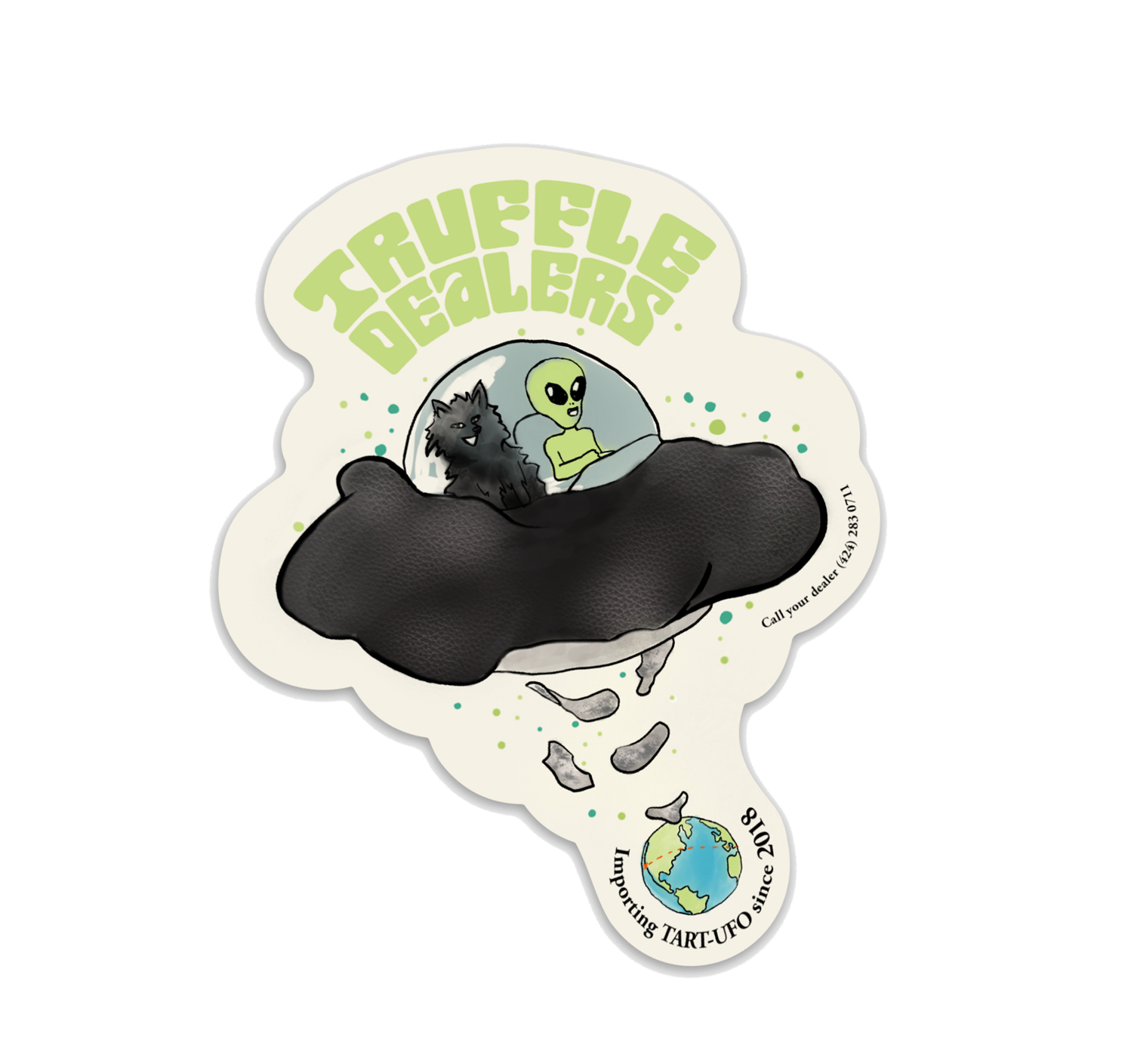 a sticker with an alien in a black shoe